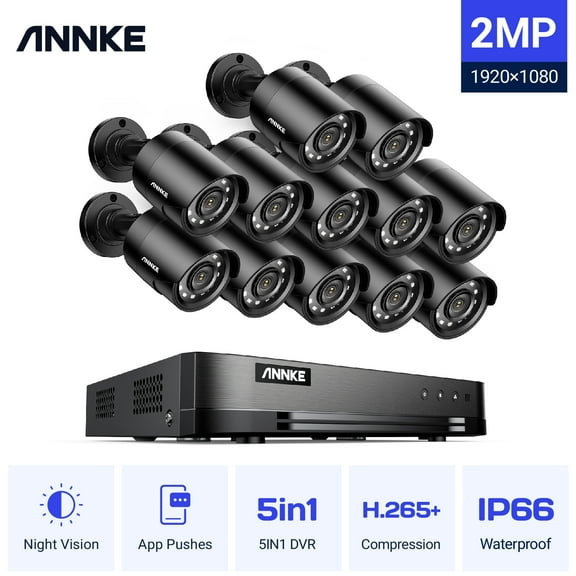 ANNKE Video Surveillance Kit,16 Channel 5-in-1 DVR with 12pcs Wired 1080p HD Indoor Outdoor Cameras with IR Night Vision