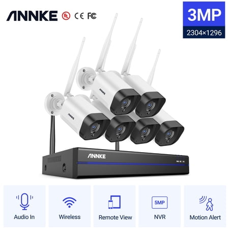 ANNKE WS200 8 Channel 5MP Wireless NVR Security System with 6pcs 3MP HD WiFi IP Cameras 100 ft Night Vision H.264+ Remote Access & Smart Motion Alerts Audio Record AI Human Detection IP66 Waterproof