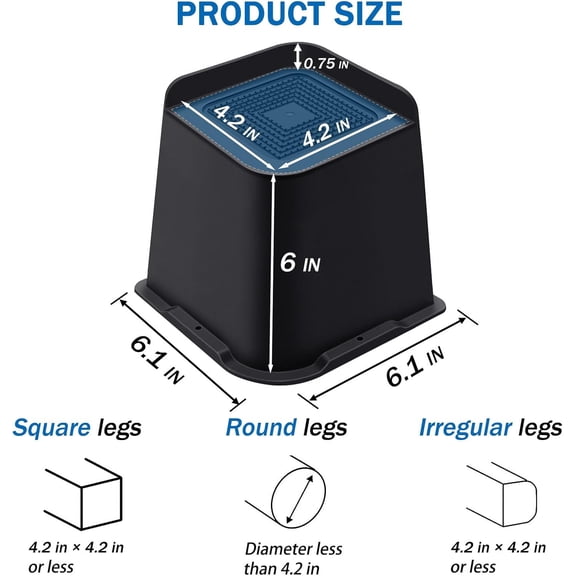 ANNKUT Bed Risers 6 Inch Heavy Duty, Furniture Risers for Bed Desk Table Sofa Couch,Oversized Bed Lifts Risers, Support up to 5000 Lbs(8 Pack Black)