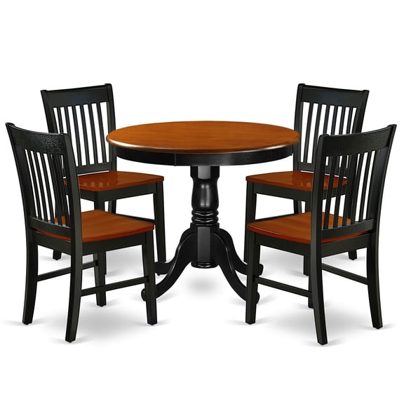 ANNO5-BCH-W 5-Piece Kitchen Table & Chairs Set, Ergode, Asian Wood, Sturdy Structure, Compact & Stylish, 4 Chairs & 1 Table