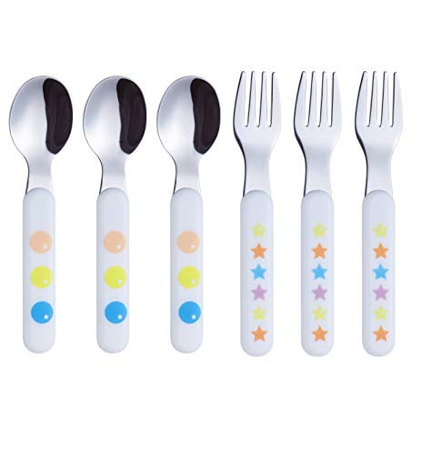 Children's Polished Stainless Steel Flatware Set with Colorful Handles