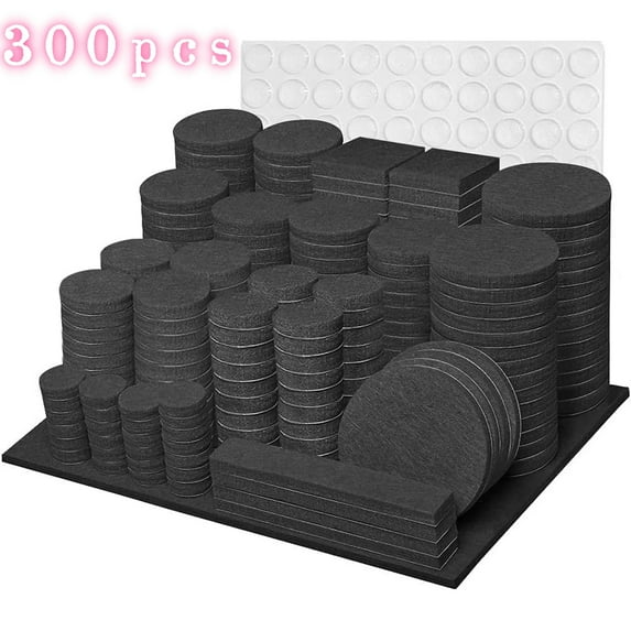 Annvchi 300PCS Felt Furniture Pads for Protecting Hardwood Floors, Round, Assorted Sizes Value Pack, Self-Stick design, Protecting from nicks, dents and scratches Black