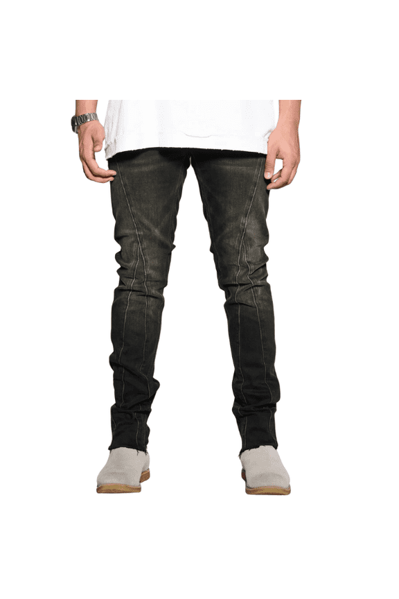 Mens Black Stacked Skinny Jeans Distressed Stretch Denim Streetwear Pants