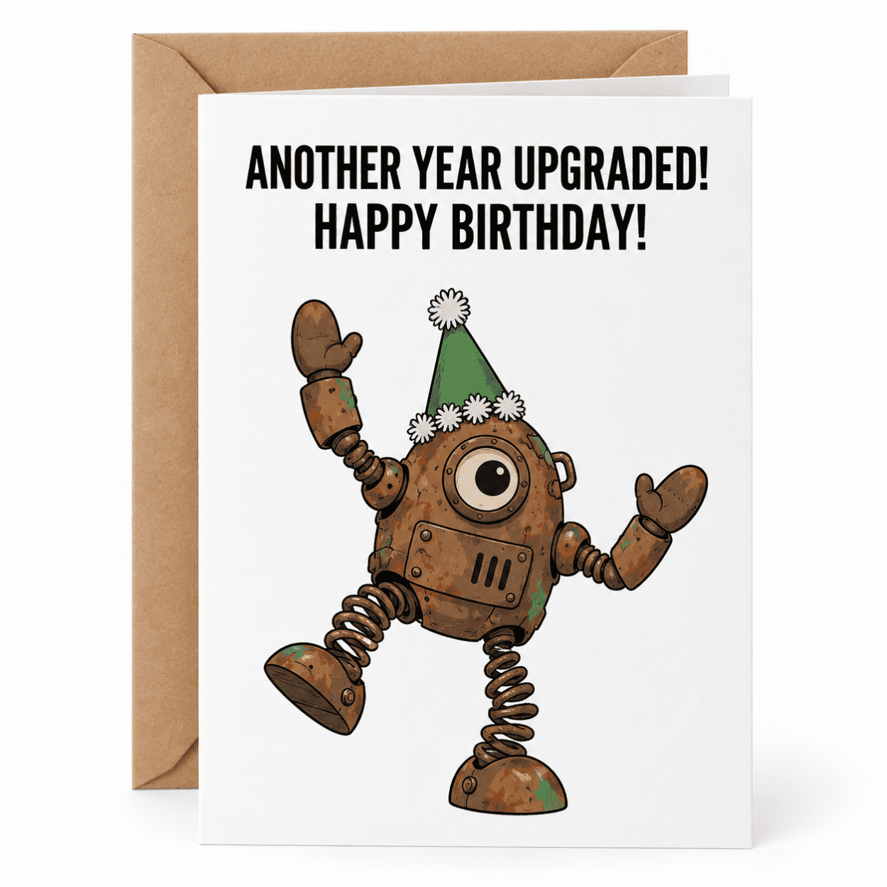 Spring Robot Craft ANOTHER YEAR UPGRADED! HAPPY BIRTHDAY! Funny Birthday Card rusty ...