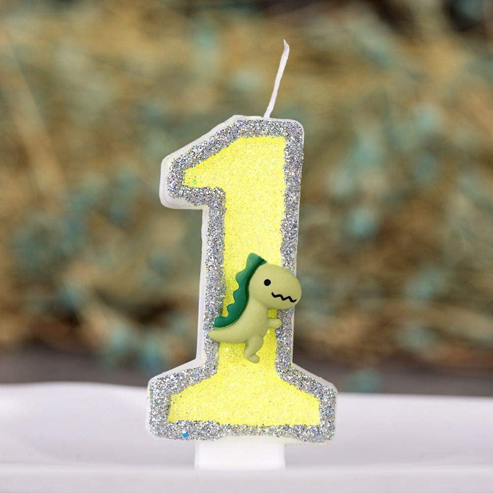 ANPEI Large Dinosaur Glitter Birthday Number Candle, 3? Tall
