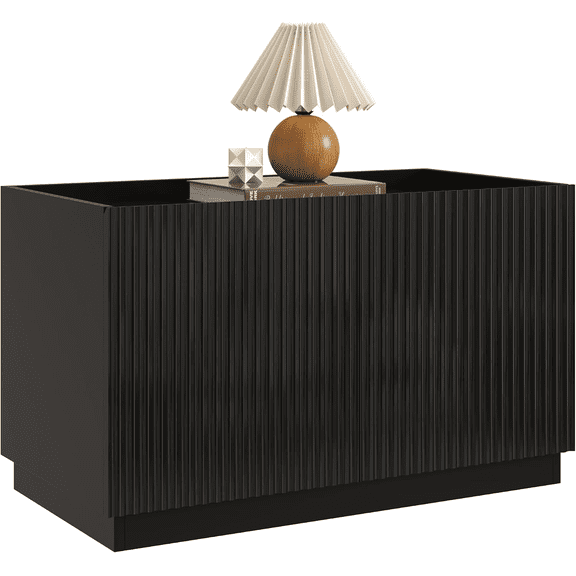 ANPOO 30" Wide Stackable Storage Cabinet, Black Fluted Wooden Storage Bins, Modern Large Stackable Storages Units with 2 Doors & Surface Paint