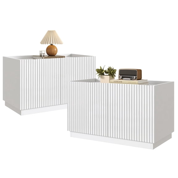 ANPOO 30" Wide Stackable Storage Cabinet, Black Fluted Wooden Storage Bins, Modern Large Stackable Storages Units with 2 Doors & Surface Paint