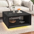 thumbnail image 1 of ANPOO 32"  Minimalist Modern Square Coffee Table with LED Light & Power Outlet, 2-Tier Wood Mid Century Table with Storage for Living Room, 1 of 8