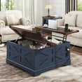 thumbnail image 1 of ANPOO 36" Movable Lift Top Coffee Table with Storage and Power Outlets, Farmhouse Square Coffee Table with Wheels & Large Hidden Space, Wooden Center Table for Living Room(Blue-Brown/36"), 1 of 9