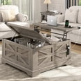 thumbnail image 1 of ANPOO 36” Square Lift Top Coffee Table with Power Outlets & Movable Wheels, Farmhouse Coffee Table w/Large Hidden Storage, Multi-Function Lift Wood Center Table for Home, Office,Rustic Gray, 1 of 9
