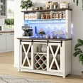 thumbnail image 1 of ANPOO 47"W Farmhouse Coffee Bar Cabinet Wine Rack and Storage, Tall Wine Bar Cabinet with 3 Tier Storage Hutch, Buffet Cabinet with LED Light and Glass Racks for Kitchen Dining Room, 1 of 7
