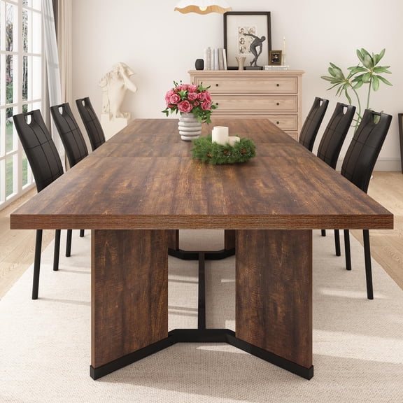 ANPOO 59" to 87" Expandable Dining Table for 6 8 10 People, Farmhouse Rectangular Wood Kitchen Table, Adjustable Dining Table, Rustic Brown for Kitchen Office Living Room