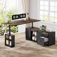 thumbnail image 1 of ANPOO 63" Farmhouse L Shaped Electric Standing Desk, Height Adjustable Corner Desk with Power Outlets, Storage Drawers and Adjustable Shelves, Standing Elegant Computer Desks for Home Office, Black, 1 of 9