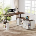 thumbnail image 1 of ANPOO 63" Farmhouse L Shaped Electric Standing Desk, Height Adjustable Corner Desk with Power Outlets, Storage Drawers and Adjustable Shelves, Standing Elegant Computer Desks for Home Office, White, 1 of 9