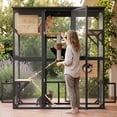 thumbnail image 1 of ANPOO 71''Luxury Walk-In Outdoor Catio, Large Wooden Cat Enclosure with Sloped Weatherproof Roof, Multi-Level Cat House with Cat Condo, Sisal Post & Ramps, Escape-Proof Cat Cage for Multiple Cats, 1 of 10