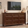 thumbnail image 1 of ANPOO 63"W Farmhouse 9 Drawers Dresser for Bedroom with Solid Wood Feet, Antique Brown Dresser Traditional Chest of Drawers, Rustic Vintage Wood Dresser, 1 of 8