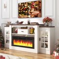 thumbnail image 1 of ANPOO 75" Fireplace Mantel TV Stand for 75/80/85" Wall Mounted TV, Entertainment Center Console Table with Heater&Power Outlet&36" Electric Fireplace for Living Room, Bedroom ,White-Brown, 1 of 9