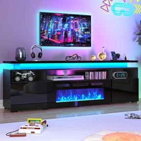 ANPOO 83" Fireplace TV Stand with 40" Electric Fireplace,Modern LED Light Entertainment Center with Power Outlet and Storage Cabinets for TVs up to 95",Black