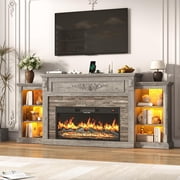 ANPOO 85" Electric Fireplace with Mantel, Fireplace TV Stand with 36" Fireplace for TVs Up to 95 Inch, 37.6" Tall Farmhouse Entertainment Center with LED Lights