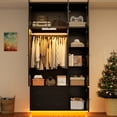 thumbnail image 1 of ANPOO Tall Armoire Wardrobe Closet with Top Cabinet, Motion Sensor Light and Mirror, 93'' LED Wardrobe Armoire with 2 Drawers, Hanging Rod & Adjustable LED Strip, Wood Bedroom Furniture, Balck, 1 of 11
