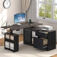 thumbnail image 1 of ANPOO Farmhouse Electric Standing Desk with Storage and Power Outlets, 55" Height Adjustable Computer Desk with Storage Drawers & Sliding Barn Door, L Shaped Standing Computer Desk for Home Office, 1 of 9