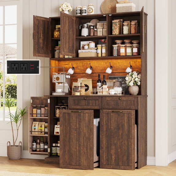 Rustic Walk In Pantry ANPOO Farmhouse Kitchen Pantry with Hutch and Drawers, Freestanding ...