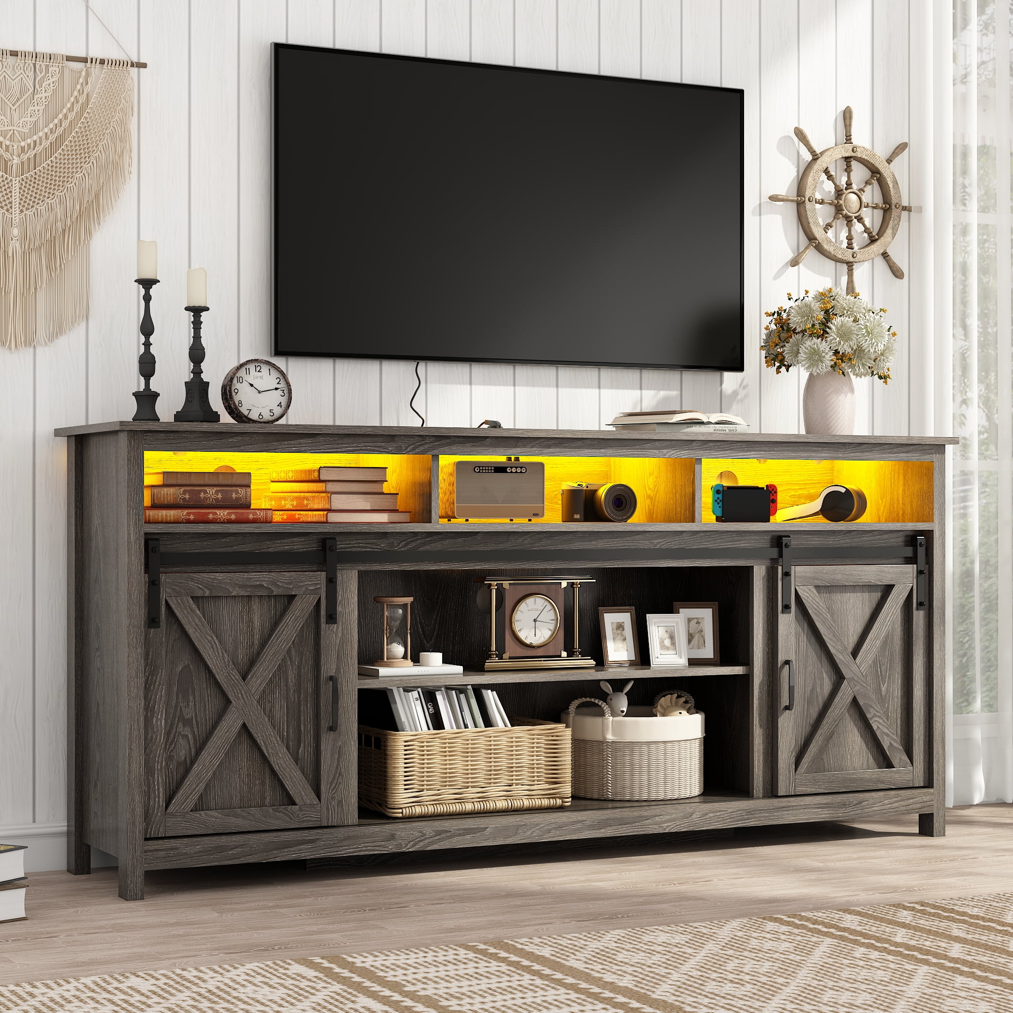 IDEE テレビボード ATINO TV CABINET ANPOO Farmhouse TV Stand for 80 inch TVs, Rustic