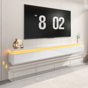 ANPOO 94.5" LED Floating TV Stand for Wall-mounted TV Up to 110'', Floating Entertainment Center with 2 Drawers & 2 Cabinets, Modern High Gloss Media Console wi