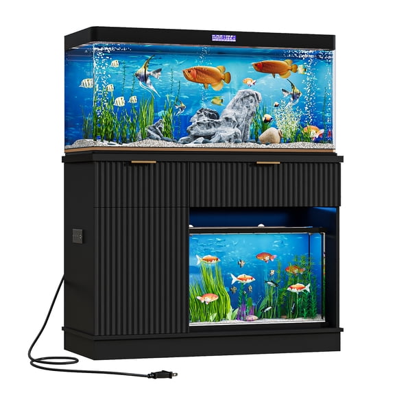 ANPOO Fluted 30-40 Gallon Fish Tank Stand with Power Outlet, 42" Aquarium Stand with 2 Drawers and Storage Door, Heavy Duty Tank Stand for 2 Fish Tank & Reptile Terrarium, 1000lbs Capacity, Black