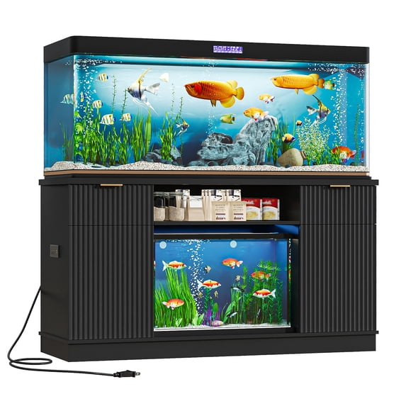 ANPOO Fluted 75-120 Gallon Fish Tank Stand with Power Outlet, 59.1" Aquarium Stand with 2 Drawers and 2 Storage Door, Heavy Duty Tank Stand for 2 Fish Tank & Reptile Terrarium, 1000lbs Capacity
