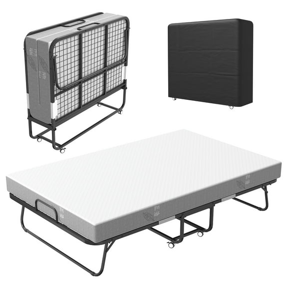 ANPOO Folding Bed with 5" Foam Mattress, 75" x 31"Portable Foldable Bed with Metal Frame & Lockable Wheels & Dust Cover