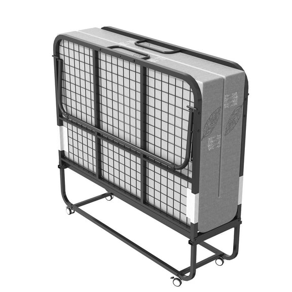 ANPOO Folding Bed with 5" Foam Mattress, 75" x 46" Portable Foldable Bed with Metal Frame & Lockable Wheels & Dust Cover
