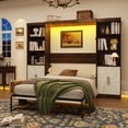 thumbnail image 1 of ANPOO Full Size Murphy Bed with 2 LED Lights, Power Outlet, 2 Shelving Unit,  Farmhouse Wood Hidden Foldable Wall Bed Frame with Gas Struts, Storage Bed Cabinet for Bedroom, Space-Saving, 1 of 11