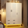 thumbnail image 1 of ANPOO Large 3 Doors Armoire Wardrobe Closet with LED Lights & Hanging Rods,70.9" White Louver Door Wardrobe Armoire with 3 Drawers,LED Large Armoire Storage with Multi-Layer Shelves, 1 of 9