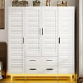 thumbnail image 1 of ANPOO Large 4 Doors Armoire Wardrobe Closet with LED Lights & Hanging Rods,70.9" White Louver Door Wardrobe Armoire with 2 Drawers,LED Large Armoire Storage with Multi-Layer Shelves, 1 of 10