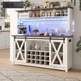 thumbnail image 1 of ANPOO 63"W Farmhouse Coffee Bar Cabinet with Power Outlet and LED Light, 58"H Wine Bar Cabinet with 4 Tier Storage Hutch, Kitchen Buffet Cabinet with 15 Wine and Glass Racks for Kitchen Dining Room, 1 of 8