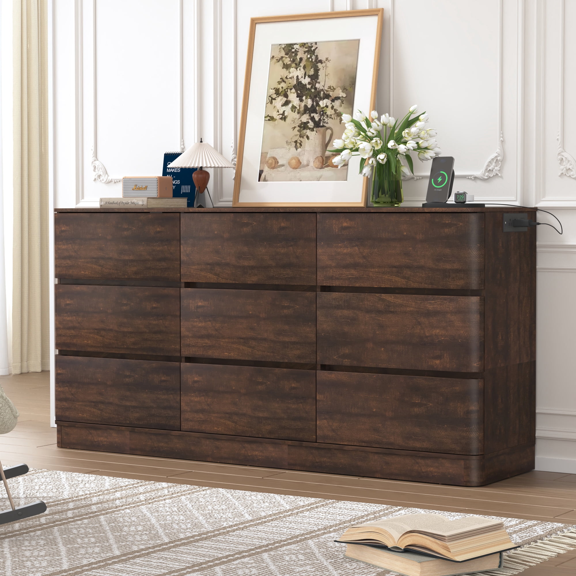 ANPOO Mid-Century Modern 9 Drawers Dresser for Bedroom, 63'' Wide ...