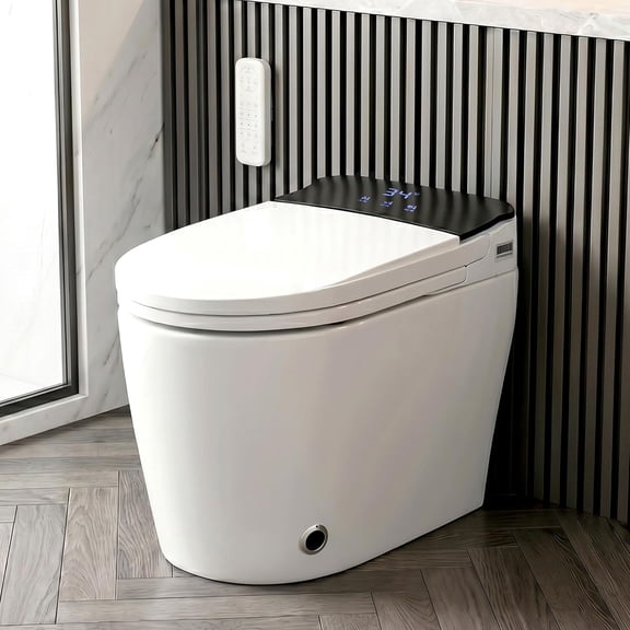 ANPOO Modern Smart Toilet with Bidet Built In,Heated Seat,Warm Air Dryer,Adjustable Temp,Foot Sensor,Auto Lid&Seat,Electric Tankless Toilets with LED Display,1.28 GPF