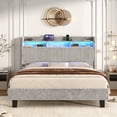 thumbnail image 1 of ANPOO Queen Bed Frame with LED Lights, Charging Station & Storage Headboard, 55in Tall Corduroy Upholstered Platform Bed, No Box Spring Needed, 1 of 9