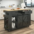 thumbnail image 1 of ANPOO Large Rolling Kitchen Island Table on Wheels with Drop Leaf, Barn Door Kitchen Island Table with Storage Cabinet and Tower Rack, Island Table for Kitchen, 1 of 8