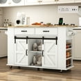 thumbnail image 1 of ANPOO Large Rolling Kitchen Island Table on Wheels with Drop Leaf, Barn Door Kitchen Island Table with Storage Cabinet and Tower Rack, Island Table for Kitchen, 1 of 9