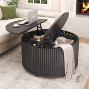 ANPOO Round Lift Top Coffee Table with Storage, 34.6" Fluted Center Table for Living Room, Modern Circle Drum Table, Mid Century Furniture for Small Space