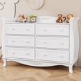thumbnail image 1 of ANPOO Sleigh Style Baby Diaper Changing Table, 6 Drawer Storage Organizer, Baby Dresser with Changing Table Top, Convertible Nursery Dresser Chest of Drawers, Wood Dresser for Kids Bedroom, White, 1 of 10