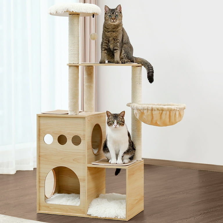 ANPPEX Wood Cat Tree Tower for Indoor Cats, 50” Modern Cat Tree