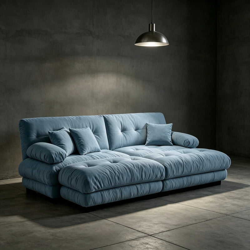 ANPPORT Cloud Couch Sleeper Sofa, Chenille Blue 2-Seater Modular Sofa with 2 Ottomans, 2 Lumbar pillows, 2 Pillows, Comfy Deep Seat Cloud Sofa, Convertible L-Shaped Floor Couch for Living Room