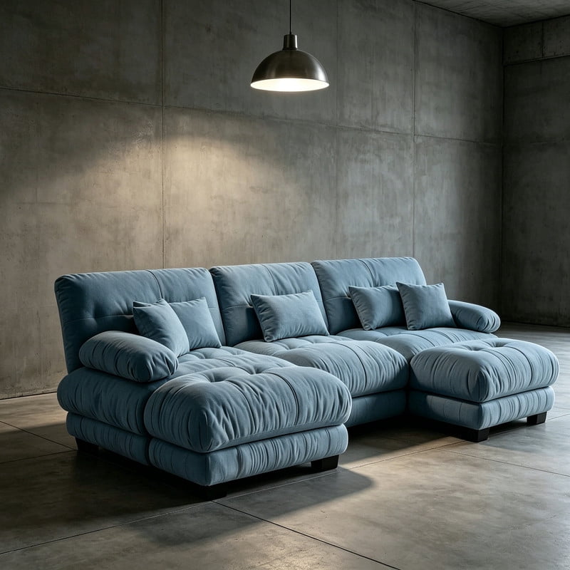 ANPPORT Cloud Couch Sleeper Sofa, Chenille Blue 3-Seater Modular Sofa with 2 Ottomans, 3 Lumbar pillows, 2 Pillows, Comfy Deep Seat Cloud Sofa, Convertible L-Shaped Floor Couch for Living Room