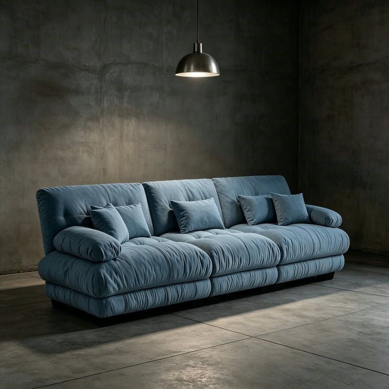 ANPPORT Cloud Couch Sleeper Sofa, Chenille Blue 3-Seater Modular Sofa, 3 Lumbar pillows, 2 Pillows, Comfy Deep Seat Cloud Sofa, Convertible L-Shaped Floor Couch for Living Room