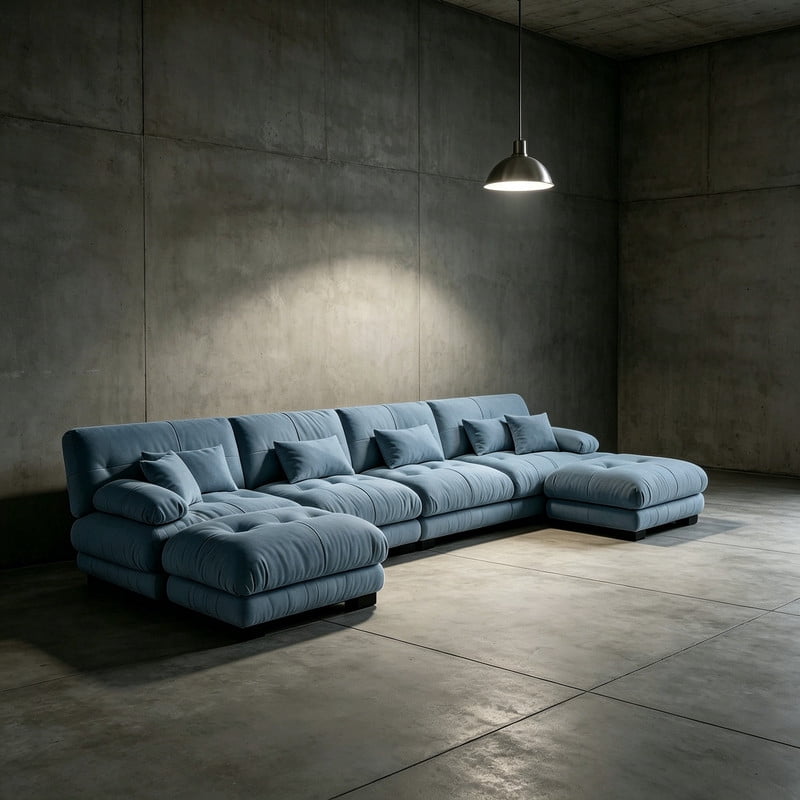ANPPORT Cloud Couch Sleeper Sofa, Chenille Blue 4-Seater Modular Sofa with 2 Ottomans, 4 Lumbar pillows, 2 Pillows, Comfy Deep Seat Cloud Sofa, Convertible L-Shaped Floor Couch for Living Room