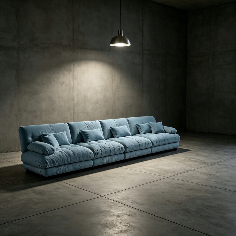 ANPPORT Cloud Couch Sleeper Sofa, Chenille Blue 4-Seater Modular Sofa, 4 Lumbar pillows, 2 Pillows, Comfy Deep Seat Cloud Sofa, Convertible L-Shaped Floor Couch for Living Room