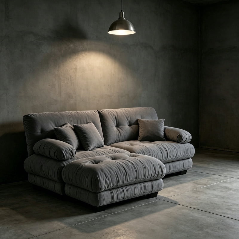 ANPPORT Cloud Couch Sleeper Sofa, Chenille Gray 2-Seater Modular Sofa with 1 Ottomans, 2 Lumbar pillows, 2 Pillows, Comfy Deep Seat Cloud Sofa, Convertible L-Shaped Floor Couch for Living Room